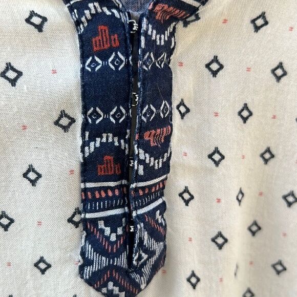 Roxy tunic dress hi-lo cream blue semi-sheer long sleeve India Sz Small - Picture 3 of 9